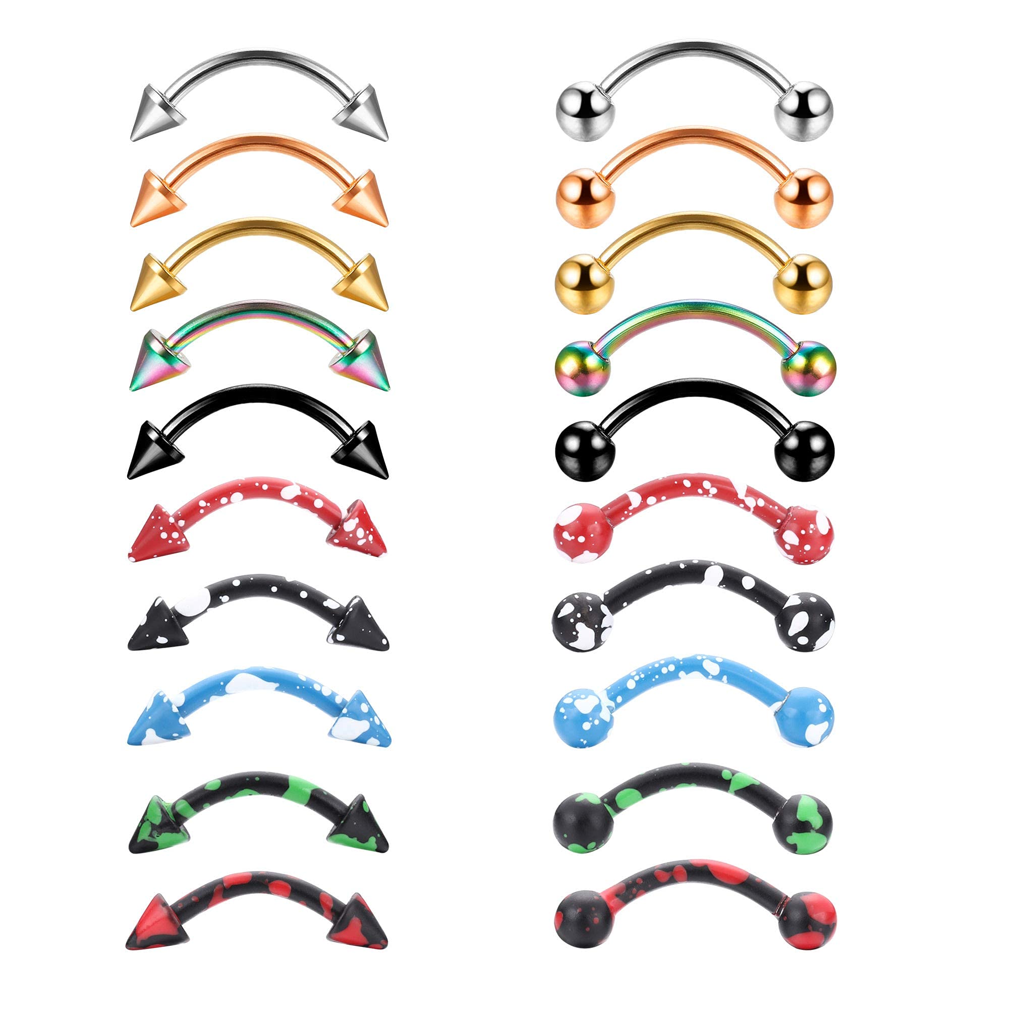 16G 20Pcs Eyebrow Rings Lip Ring Barbell Curved Ring Tragus Daith Rook Earring Acrylic Piercing Jewelry for Women Men