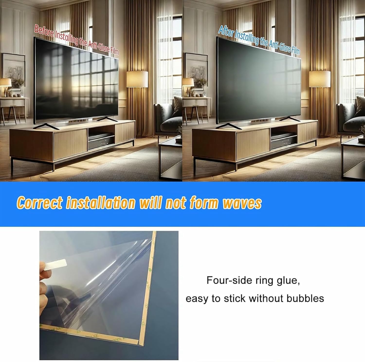 Anti Blue Light TV Screen Protector, Anti Glare Film for 50-75 Inch TV Anti UV Film Protection Eyes - Anti-Scratch Injury for LCD, LED, OLED & QLED-