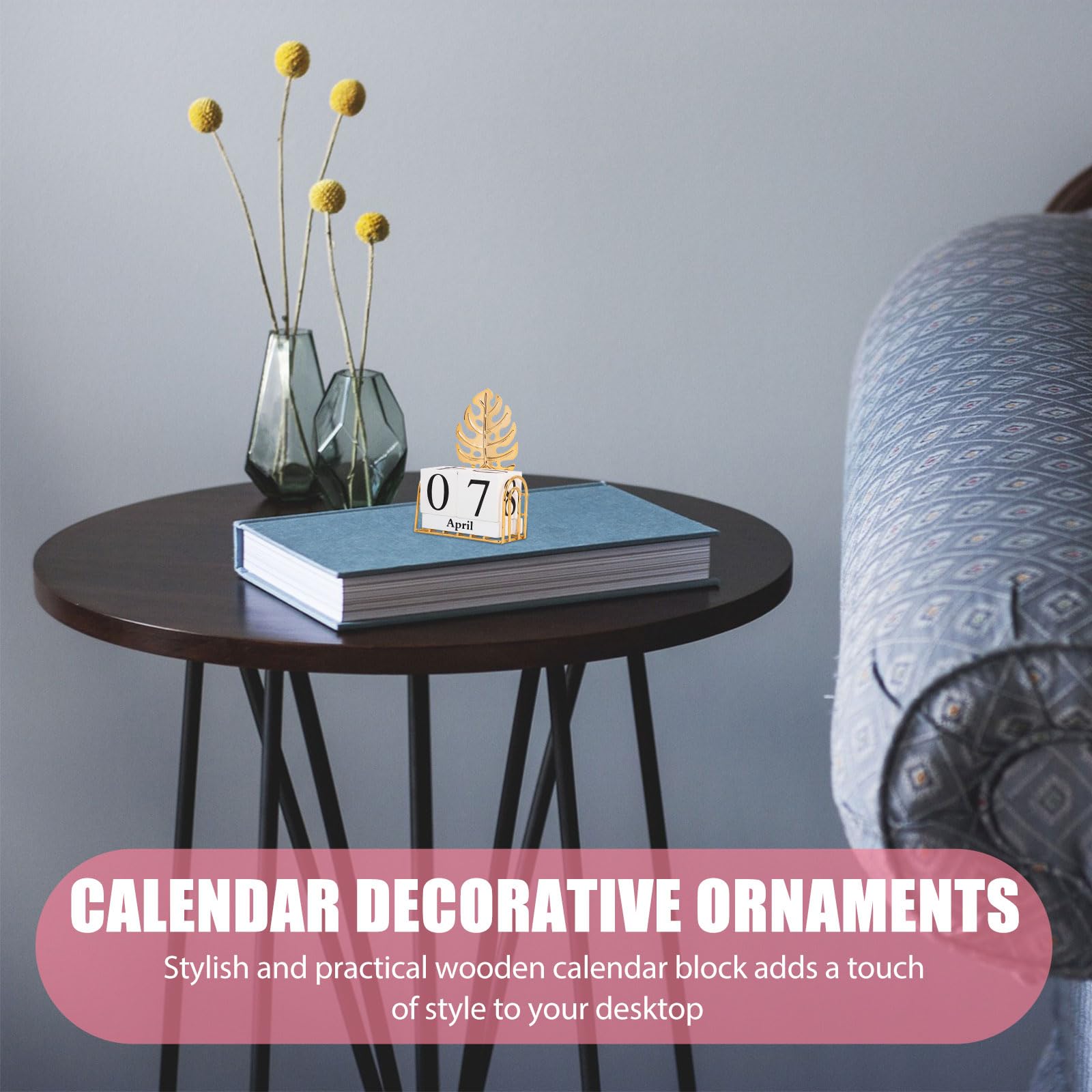 MAGICLULU Calendario Perpetuo da Tavolo in Legno e Ferro Decorazione Oro, Supporto per Calendario da Tavolo, per Uffici e Caffè Stile Decorativo Elegante