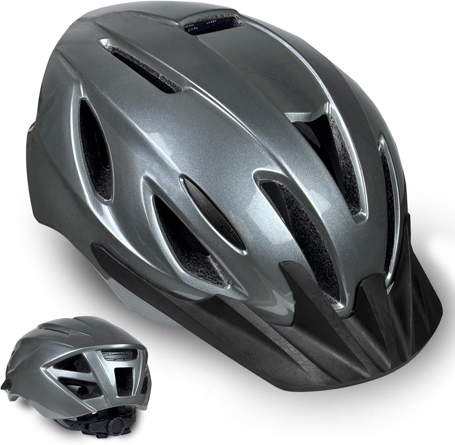Bike Helmet Adult Men for Women - Safety Certified Bicycle Helmet,Adjustable Dial & Straps,15 Vents,Visor,Removable Liner,Lightweight for Commuting and Road Cycling(Titanium,57–61cm)