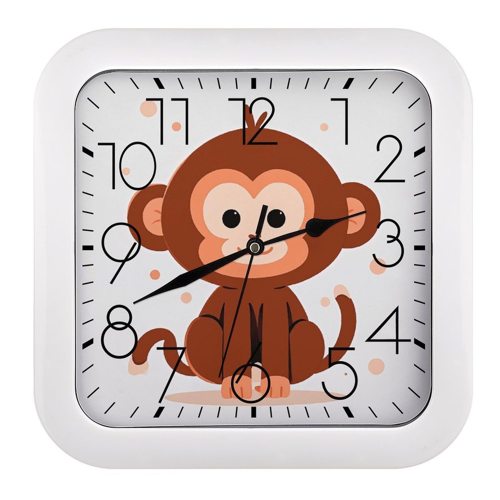Horloge murale carrée singe marron de 25,4 cm silencieuse pour salon