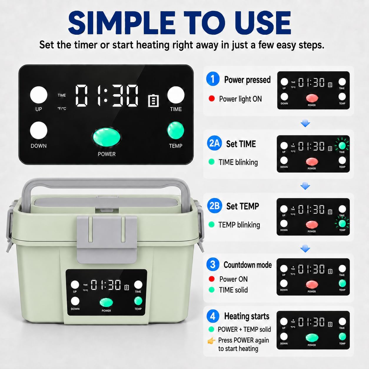 Cordless Heated Lunch Box for Work, 20000mAh Battery Powered Self Heating Food Warmer, 1.6L Portable Heated Lunchbox, Fast Heating, Leakproof, Perfect for Truck Drivers, Construction & Outdoor Use