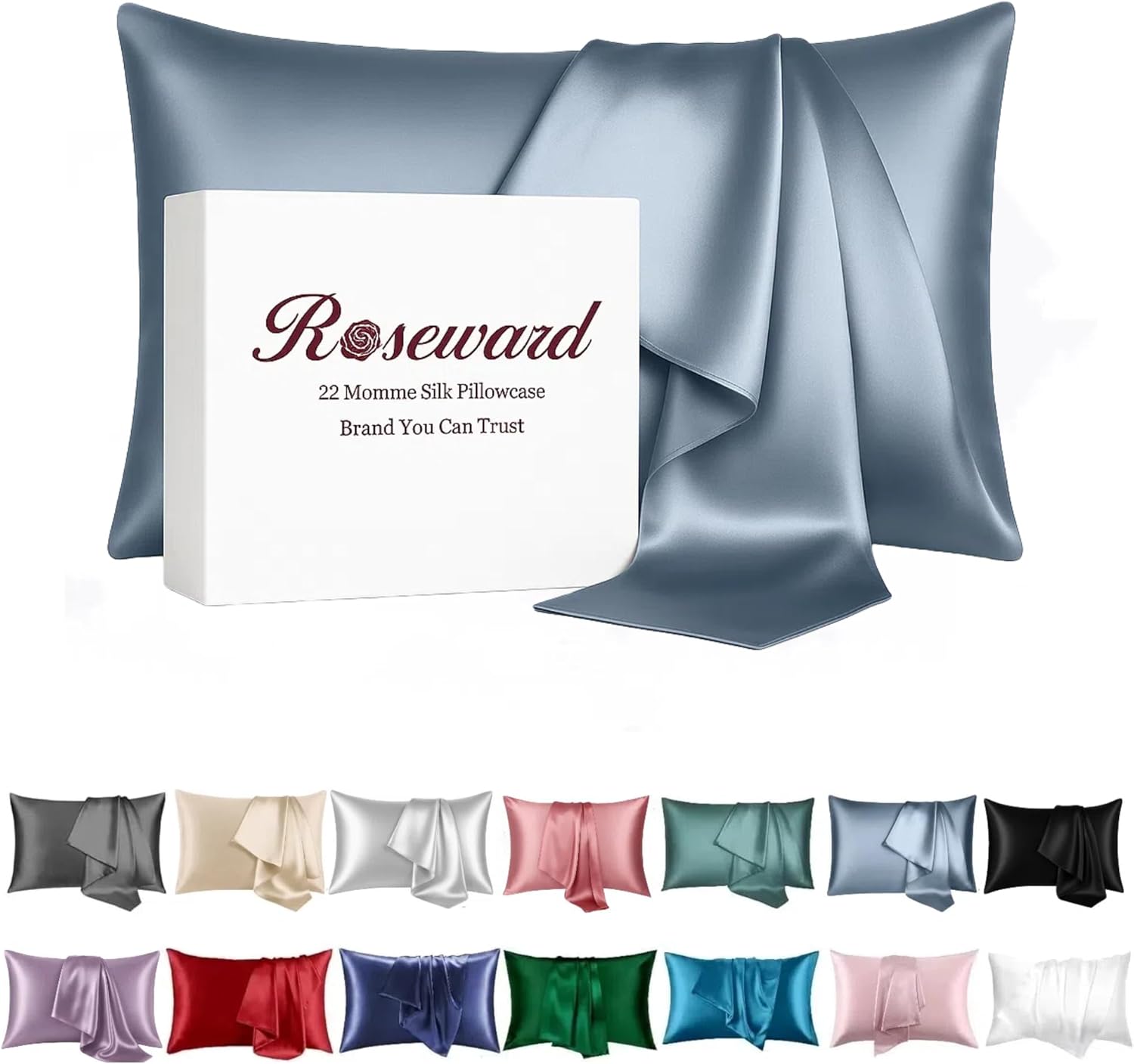 100% Mulberry Silk Pillowcase for Hair and Skin Made in USA, Real 22 Momme Silk Pillow Cases Queen, Not Satin Pillowcase, Anti Acne,Zipper Closure, 1 Pc 20"x30" (Queen, Blue Grey)