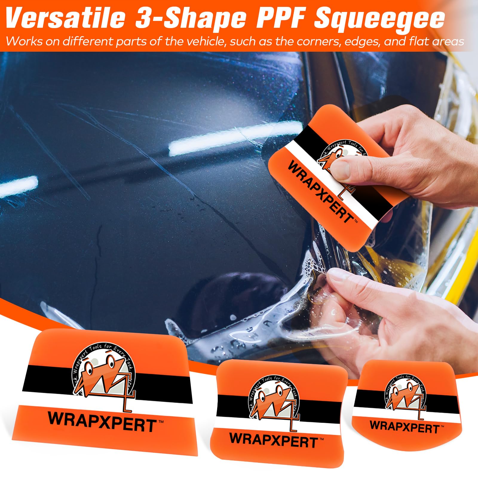 WRAPXPERT Window Tint Squeegee – Triangle Contour Squeegee, Long Handle, 9.8×5.3″, For Vinyl Wrap, Auto Window Film, Speed Loader Install