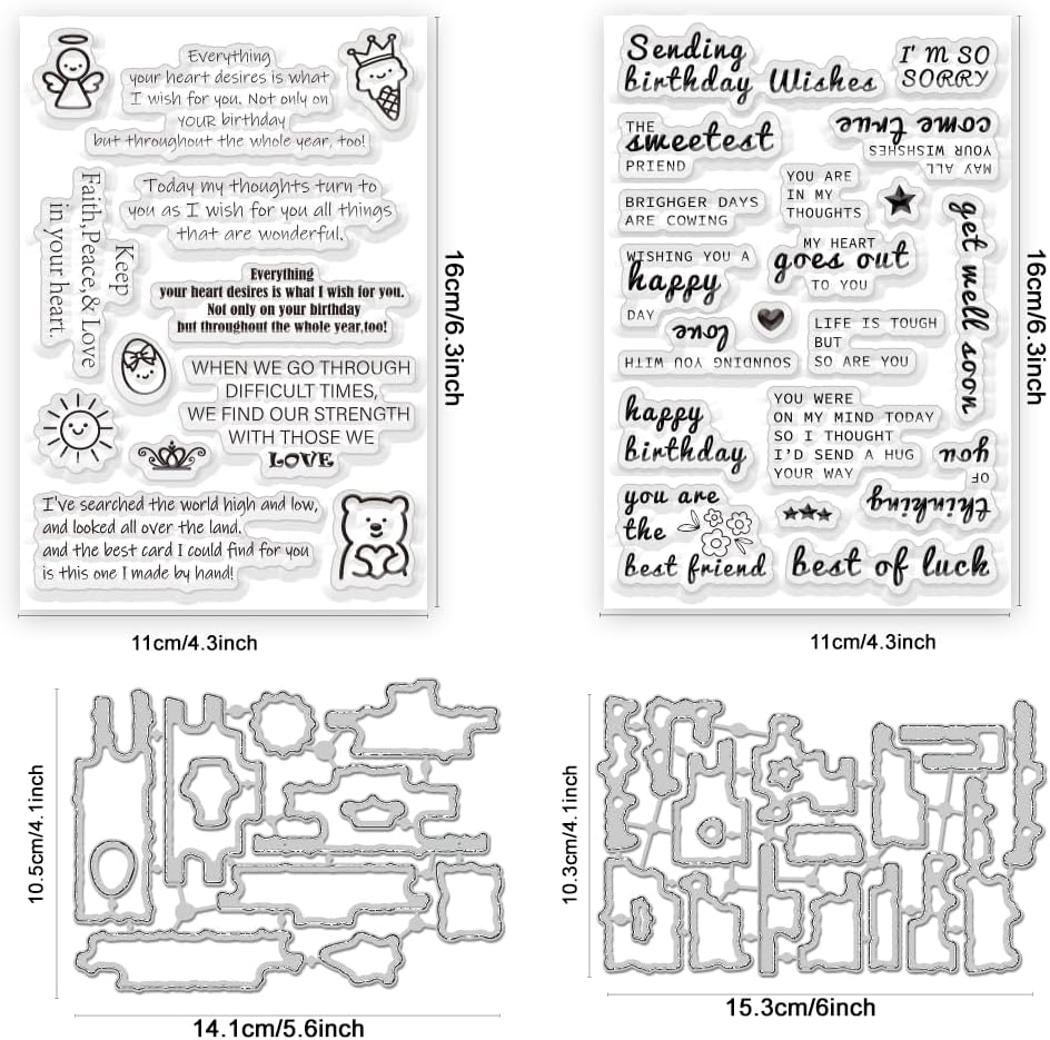 2 Sets Friend Sentiments Clear Stamps and Metal Cutting Dies for Card Making Greeting Words Silicone Stamp and Die Cuts Set Sentiments Stamps for DIY Scrapbooking Paper Craft Supplies