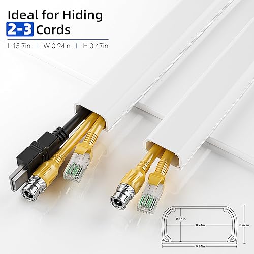 Miniatura 2 de Delamu Funda para ocultar cables, kit de corrector de cable de TV de 142 pulgadas para montaje en pared con gestión de 2 a 3 cables, cubierta de