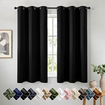 Black Blackout Curtains for Bedroom Living Room W40 x L63 Inch