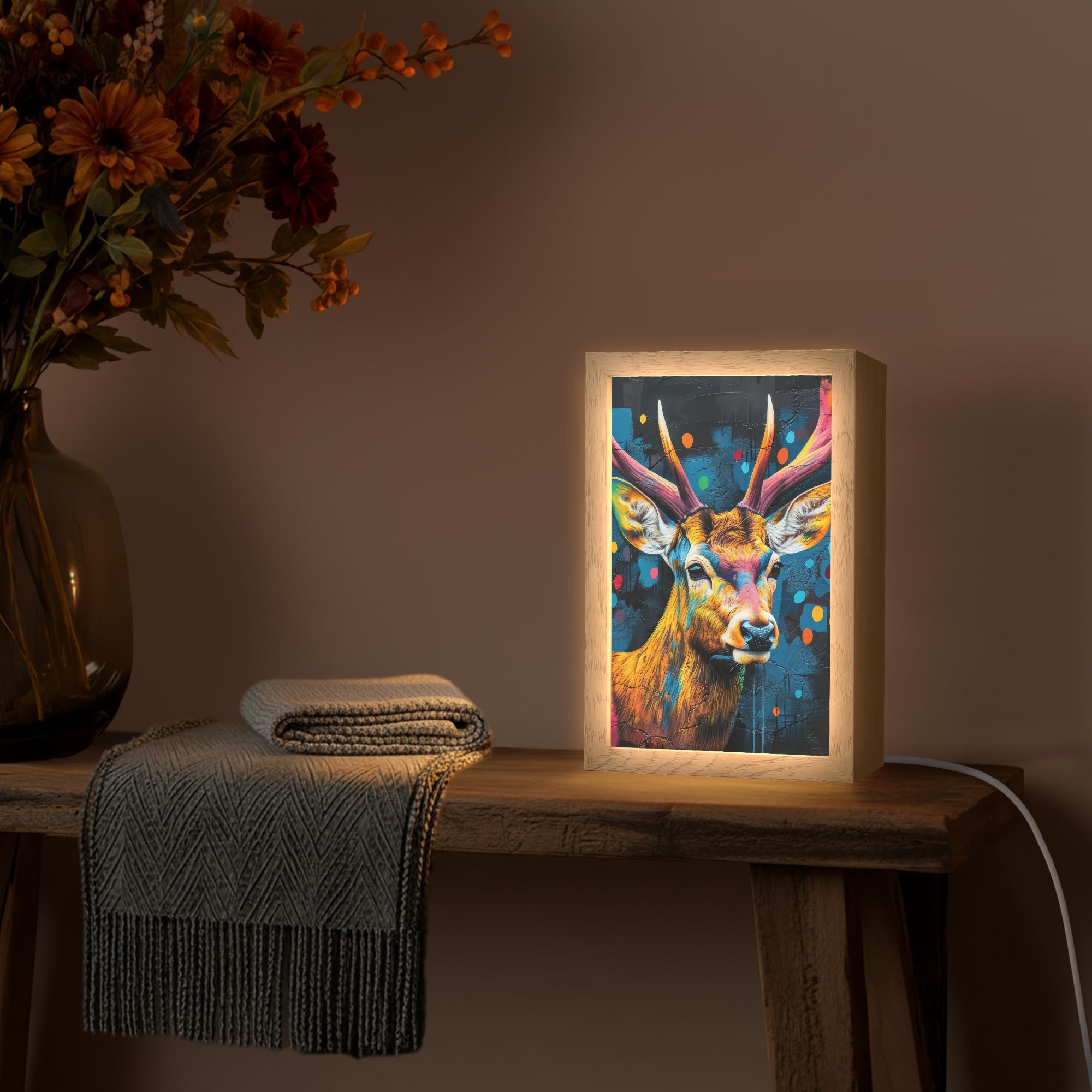 Lamparas Mesita De Noche [template] 20x30 cm Luz Escritorio Dormitorio Night Light Lampara Led Bedside Lamp Lamparita Graffiti - Ciervo - Animal - Colorido