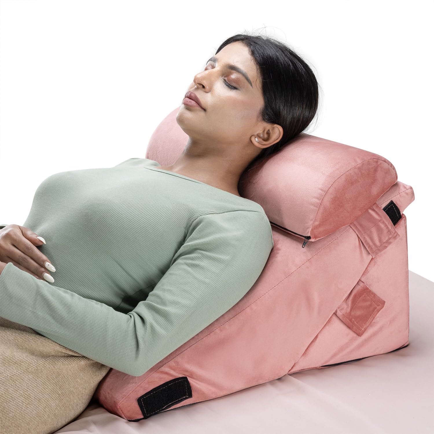 Wakefit Wedge Cushion | 1 Year Warranty | Back Support Pillow for Bed, Memory Foam Leg Pillow with Headrest for Sitting, Acid Reflux & Sleeping | Pink