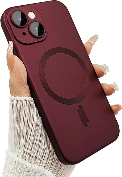 Magnetic Case for iPhone 14 Plus Phone Case for Women, Shockproof Matte Luxury Soft Metallic Luster Design with Camera Lens Protector, Compatible with Magsafe for iPhone 14 Plus 6.7"-Wine Red | for Women, Shockproof, Matte, Luxury, Soft