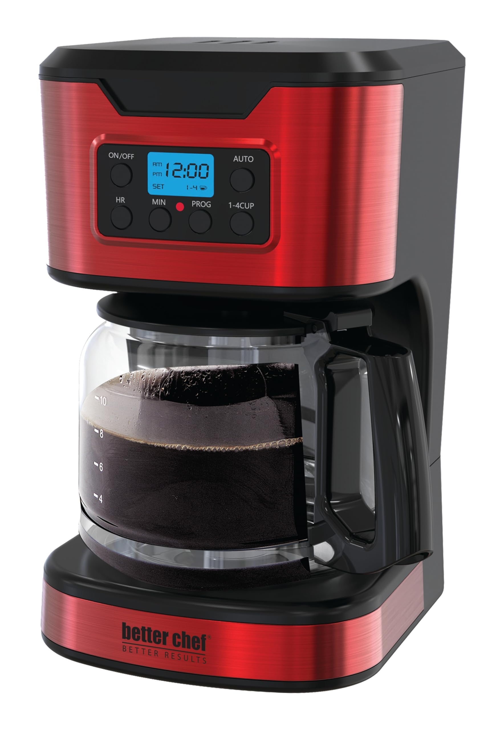 Better Chef Programmable 12-Cup Coffee Maker 1-4 Cup Setting Auto-Pause to Serve 2hr Keep Warm Perma-Filter Stainless