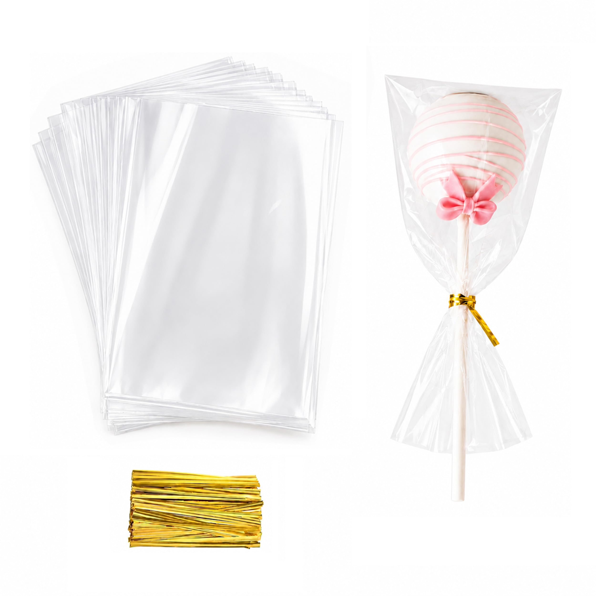 NPLUX 100 Pack Cellophane Bags Small Plastic Cookie Bag Clear Treat Bags with Twist Ties for Small Gift Party Favors, Bakery, Candy, Popcorn(4×6In)