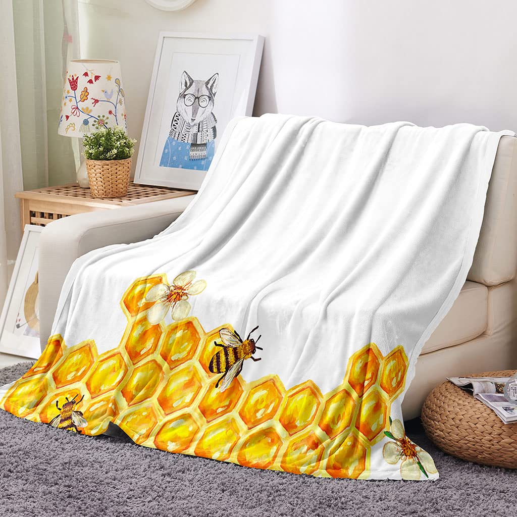 Manta Polar Grande Gruesa 180X200Cm para Cama 150, 3D Abeja Animal Impresión Patrón Manta De Franela Invierno Manta Felpa De Sofá 100% Microfibra Suave, Caliente para Hogar