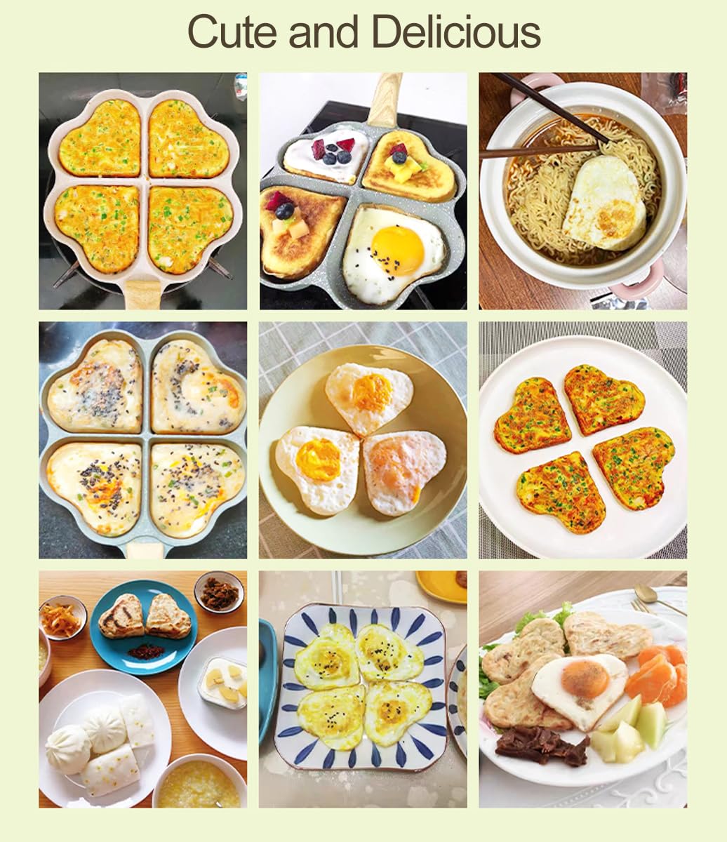 Padella Per Uova A Forma Di Cuore - 4 Fori Antiaderenti, Con Spatole In Silicone - Foto 10