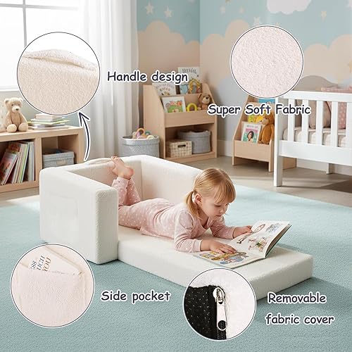 Miniatura 5 de Tiita Sofá para niños, silla infantil 2 en 1, sofá convertible para niños a tumbona, silla abatible para niños, sillas con reposabrazos para niños