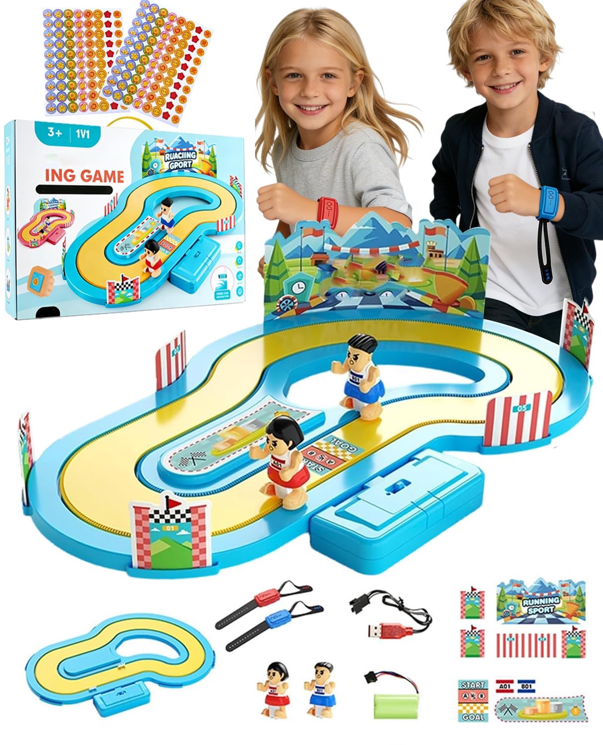 Motion-Sensing Racing Game, Competitive Simulation Track Motion Toys, 2-Player Interactive Track Battle Toy, Active Parent-Child Play for Ages 4–10, Party (Blue)