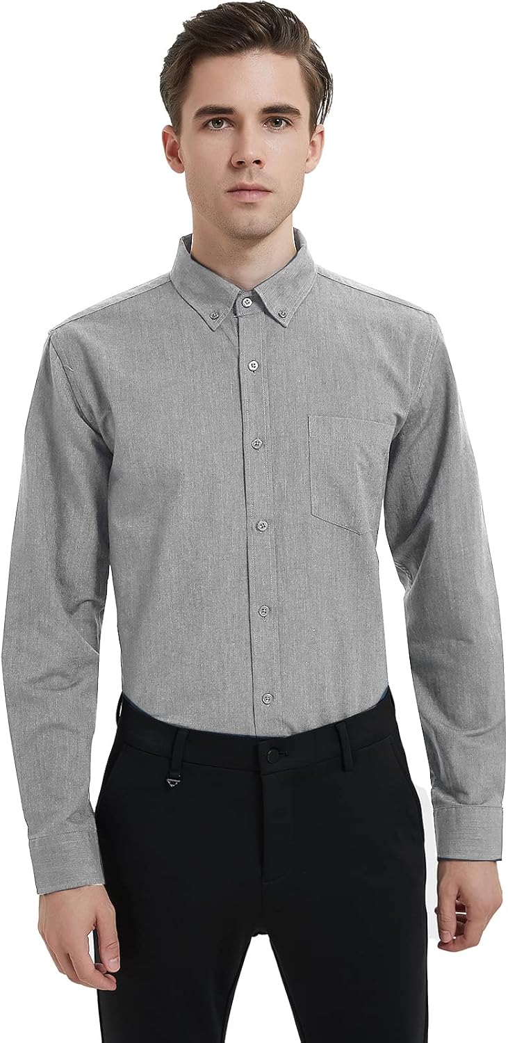 MGWDT Men's Dress Shirts Long Sleeve Oxford Button Down Shirt Classic-Fit Cotton Blouse Wrinkle Resistant - Image 6
