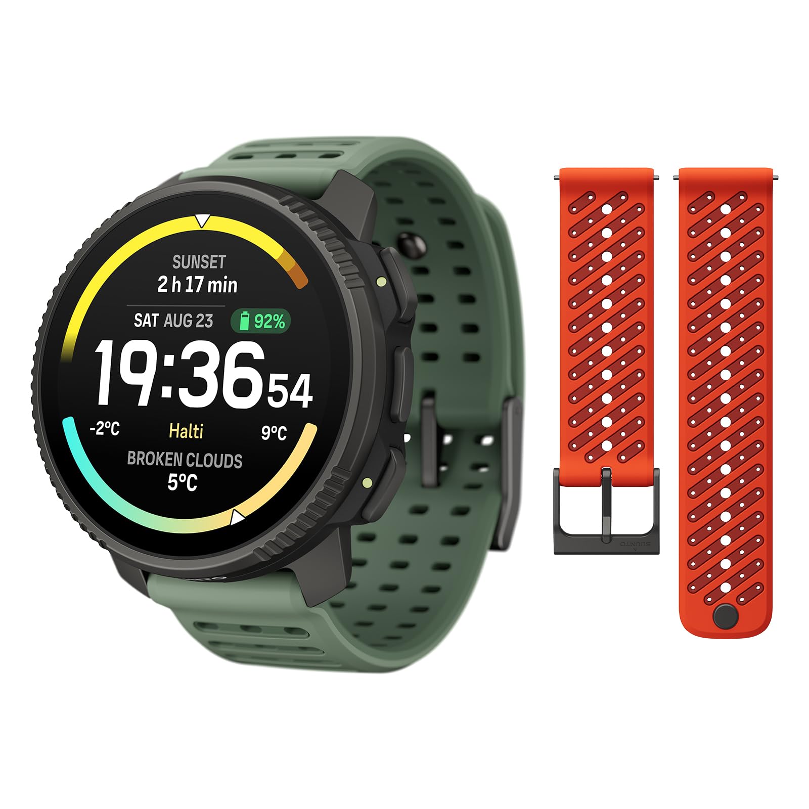 SUUNTO Vertical 2 GPS Sport Watch with 1.5” AMOLED Touchscreen, Titanium Sage &amp; SUUNTO 22 ATH8 Silicone Strap Orange S+M