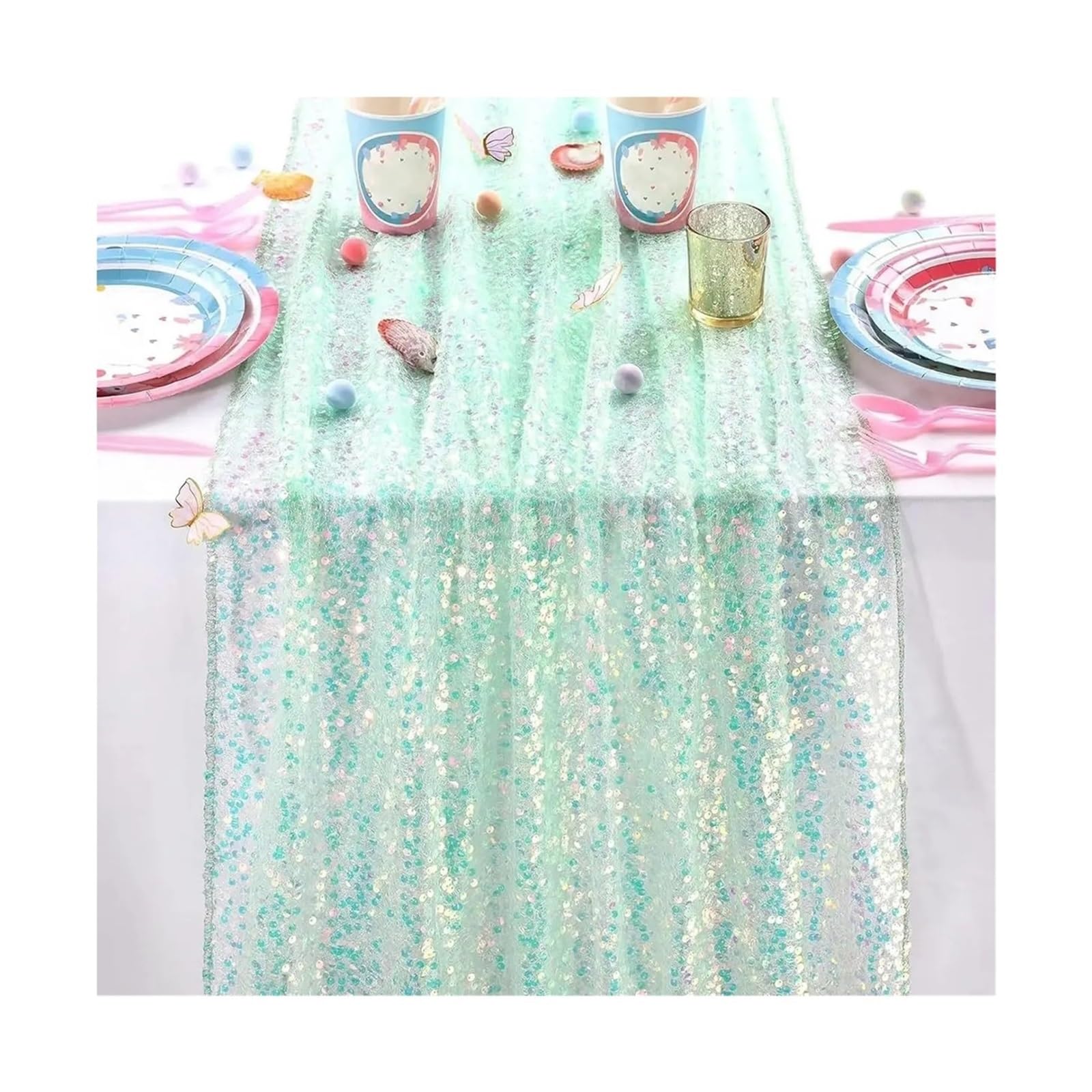 Enmrfvkz Grün Glitter Gauze Table Runner, Glitter Gauze Sequin Table Runner Multicolor 30X(183-275)Cm 2Pcs