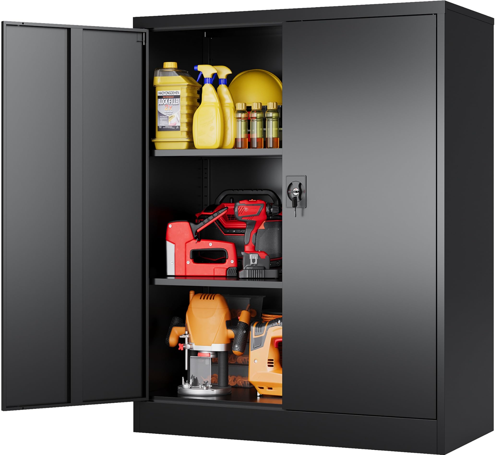 SISESOL Small Metal Storage Cabinet with Doors and Shelves,36 inch Black Locking Garage Cabinet,Lockable Short Steel Cabinets for Home,Office,Shop,