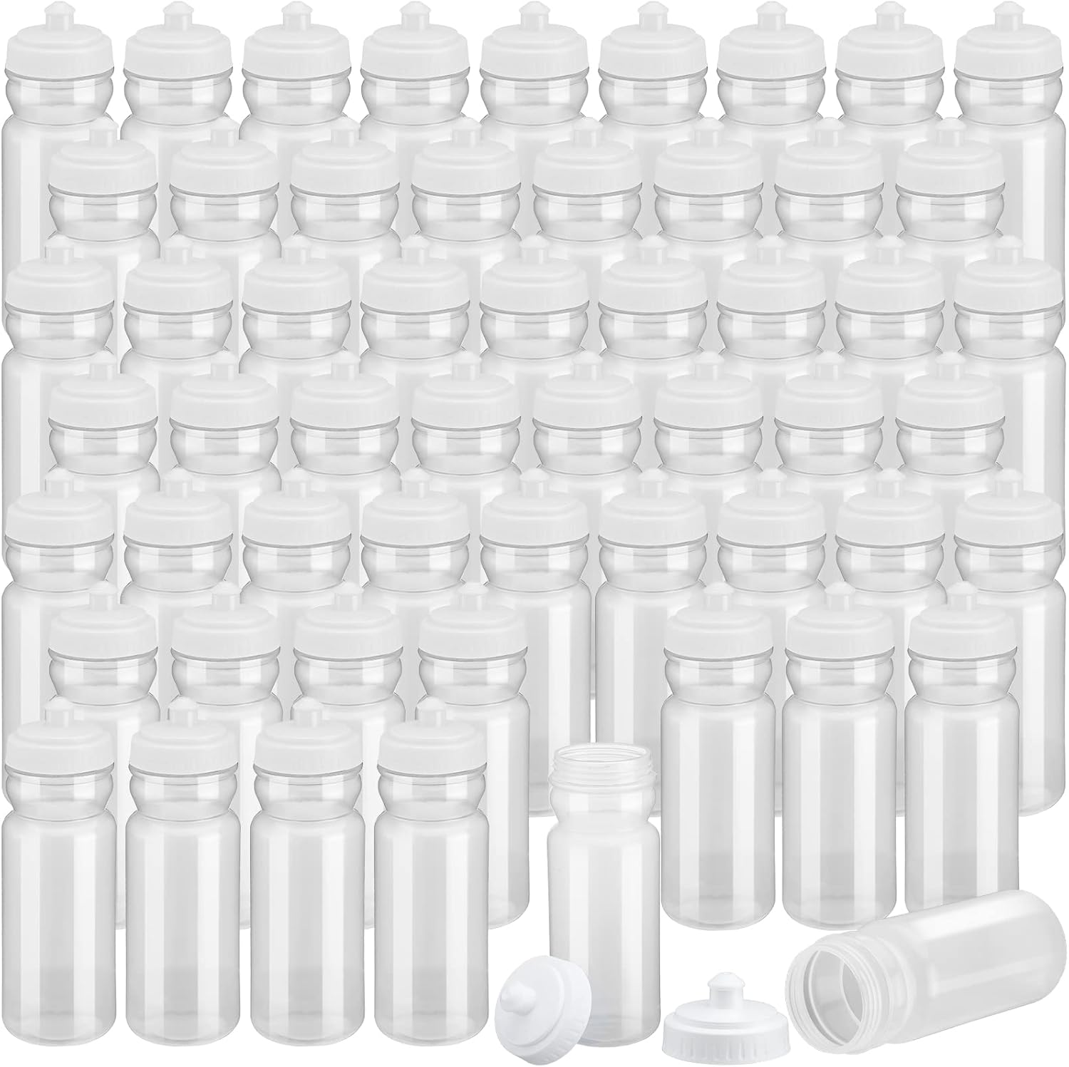 100 Pack Water Bottles Bulk 20 oz Reusable Plastic Water Bottles with Pull Top Cap Dishwasher Safe Sports Drinking Bottle for Fitness, Hiking, Cycling, or Gym Workout