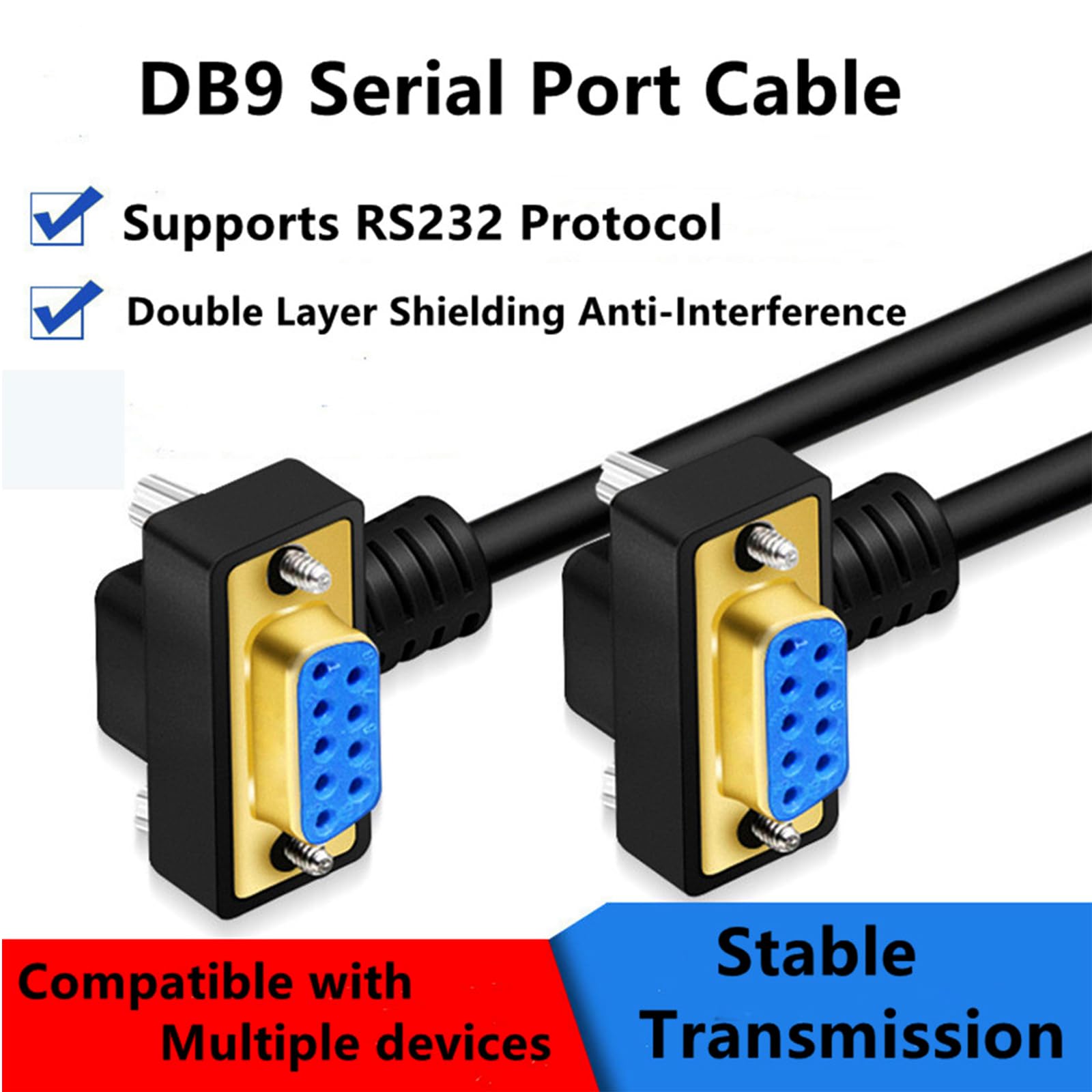 GXMRHWY DB9 RS232 Serial Port Cable Down Right Angle Female to Female 9 Pin Gold Plated RS232 COM Port Connection Cable (1.5Meter)