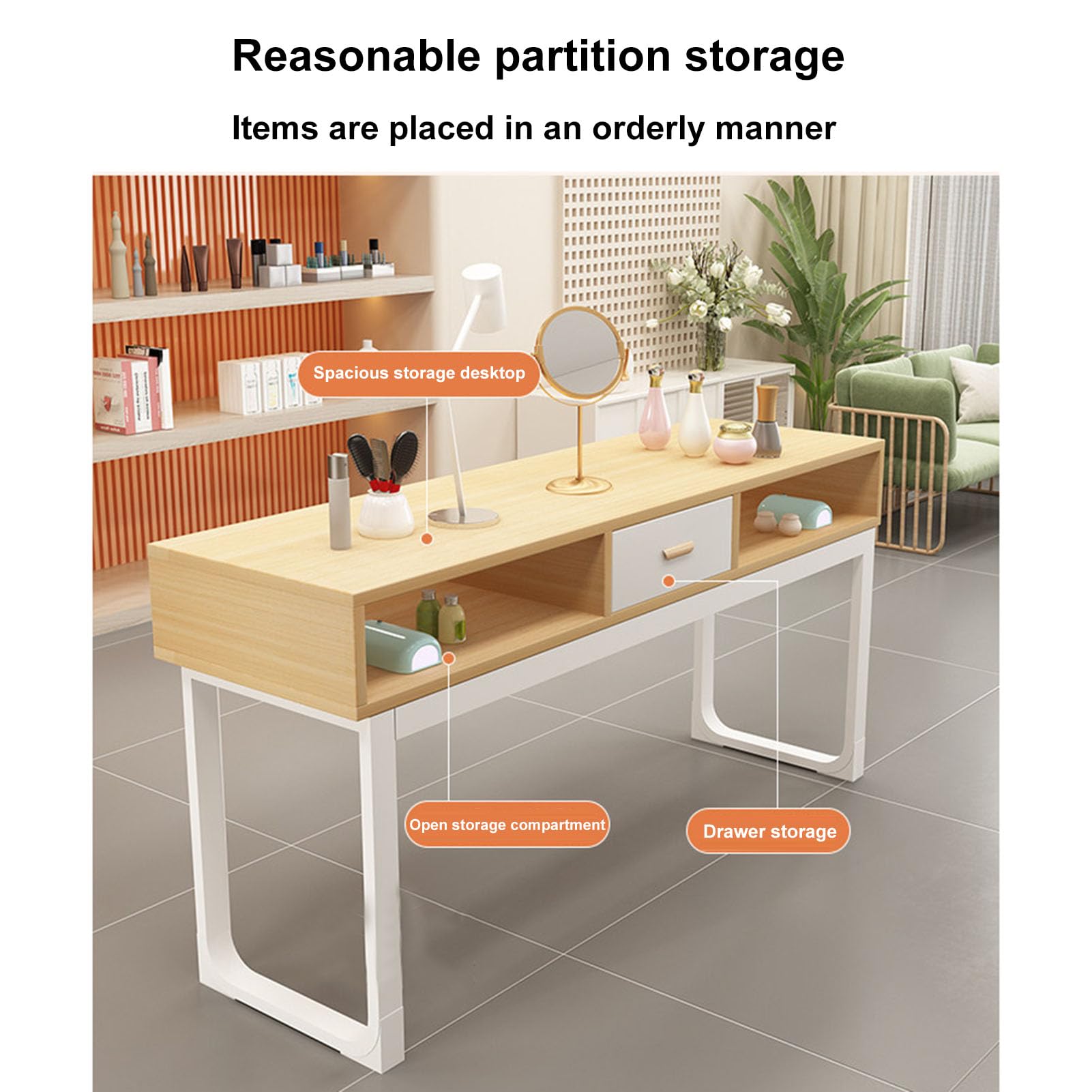 Stazione da tavolo per manicure in legno con cassetti, scrivania professionale per salone di bellezza con organizer per camera da letto o negozio di unghie