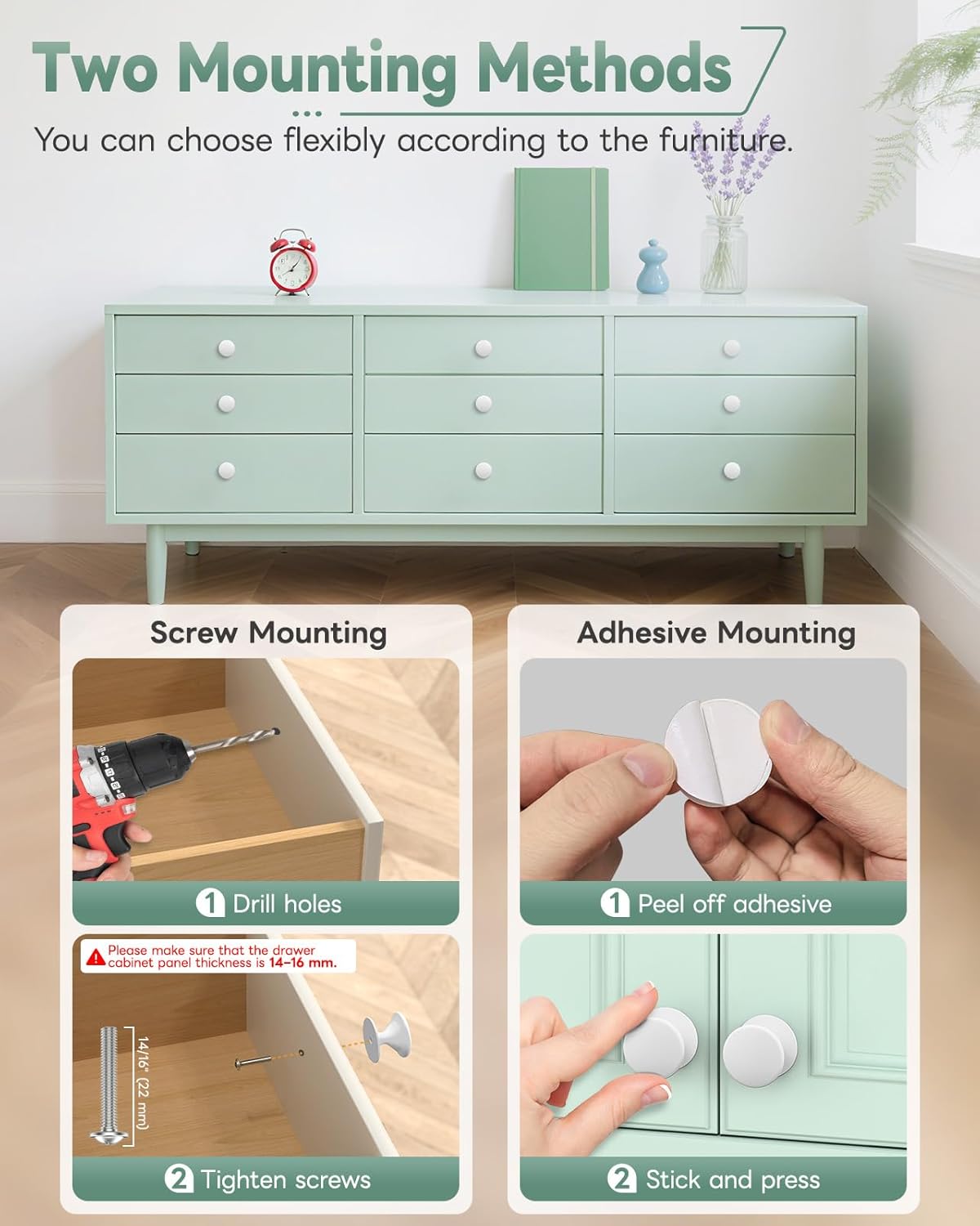 8-Pack Adhesive Drawer Knobs, Aluminum Alloy Stick on Cabinet Pulls for Kitchen, Bathroom, Wardrobe & Dresser - No Punching Peel and Stick Round Drawer Handle (8, White)