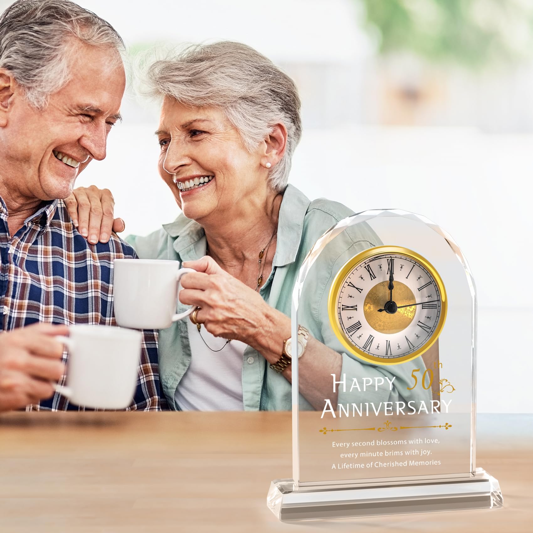 50th Wedding Anniversary Crystal Clock Gifts for Couple Parents, 50 Year Anniversary Wedding Gifts Quartz Clock Gifts for Husband Wife, 50th Wedding Anniversary Decorations