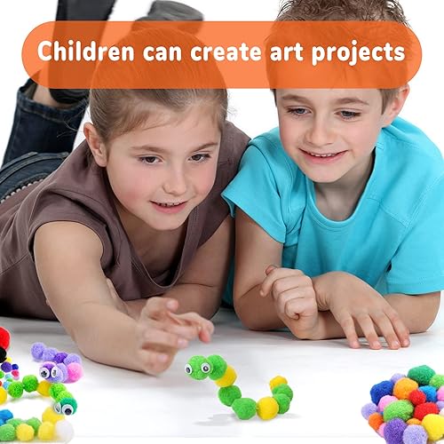 Miniatura 5 de Caydo set de 1400 unidades de pompones multicolores en 5 tamaños y ojos plásticos juguetones movibles en 4 tamaños para realizar manualidades y