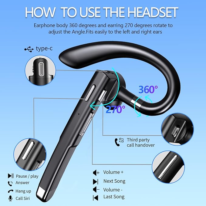 Hsility Auricular Bluetooth Manos Libres con Estuche de Carga miniatura 3