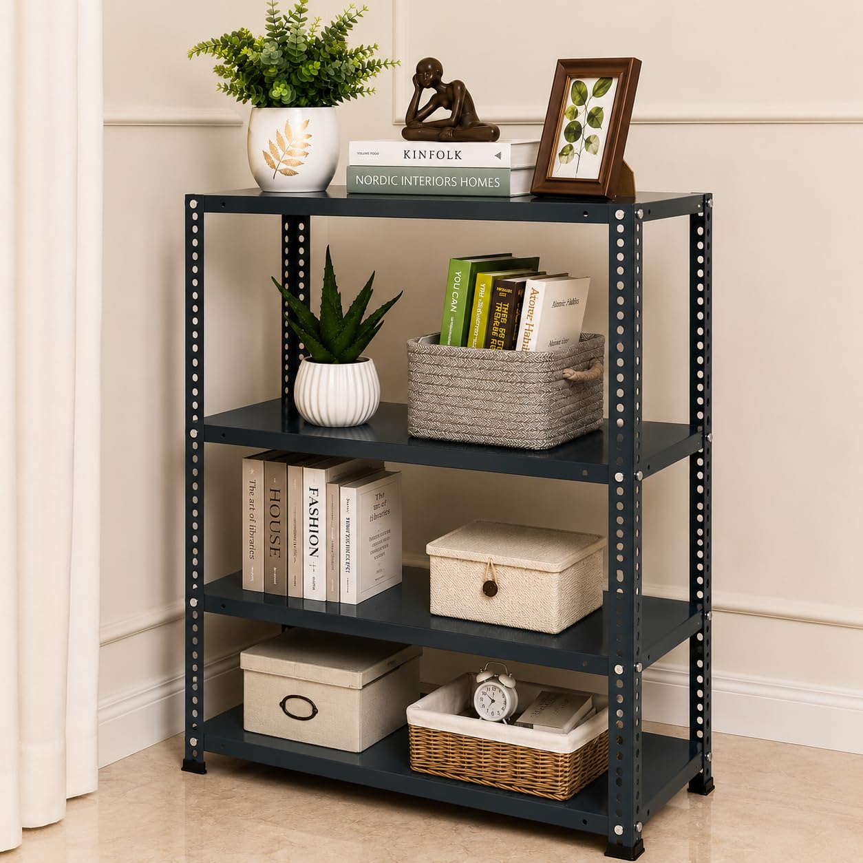 Pure Source India Iron Matte Finish Adjustable Display Rack for Home Office & Gym Use (2 X 1 X 3 FT) (4 Shelf)-image-16