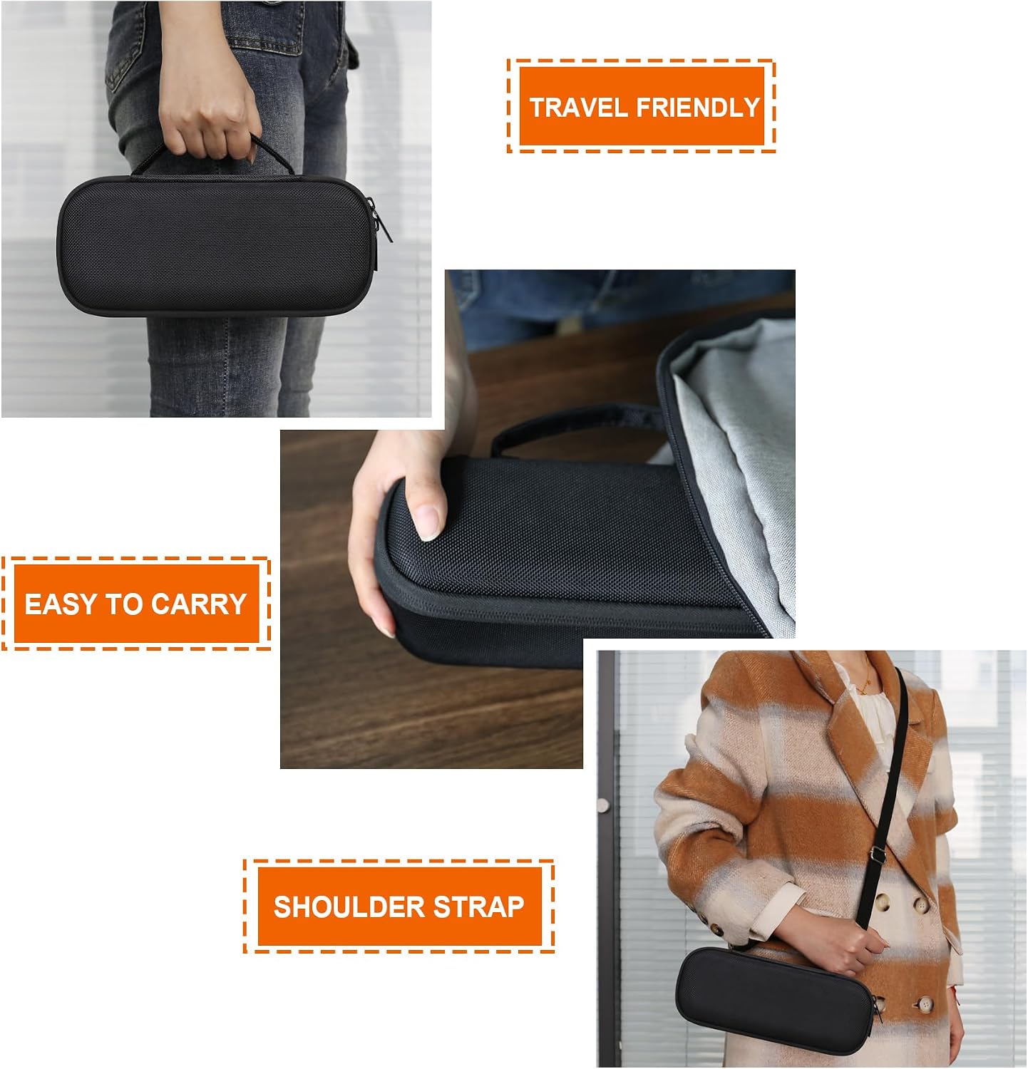 Hard Carrying Case for Beats Pill - Wireless Bluetooth Speaker, Wireless Portable Speaker Protection Case with Mesh Pocket for Charging Cables, Black+Shoulder Strap