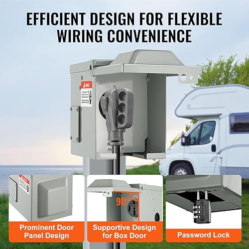 Miniatura 3 de VEVOR Caja de toma de corriente RV de 50 amperios, 125250 voltios, caja de receptáculo cerrada para exteriores con cerradura, NEMA 14-50R, panel