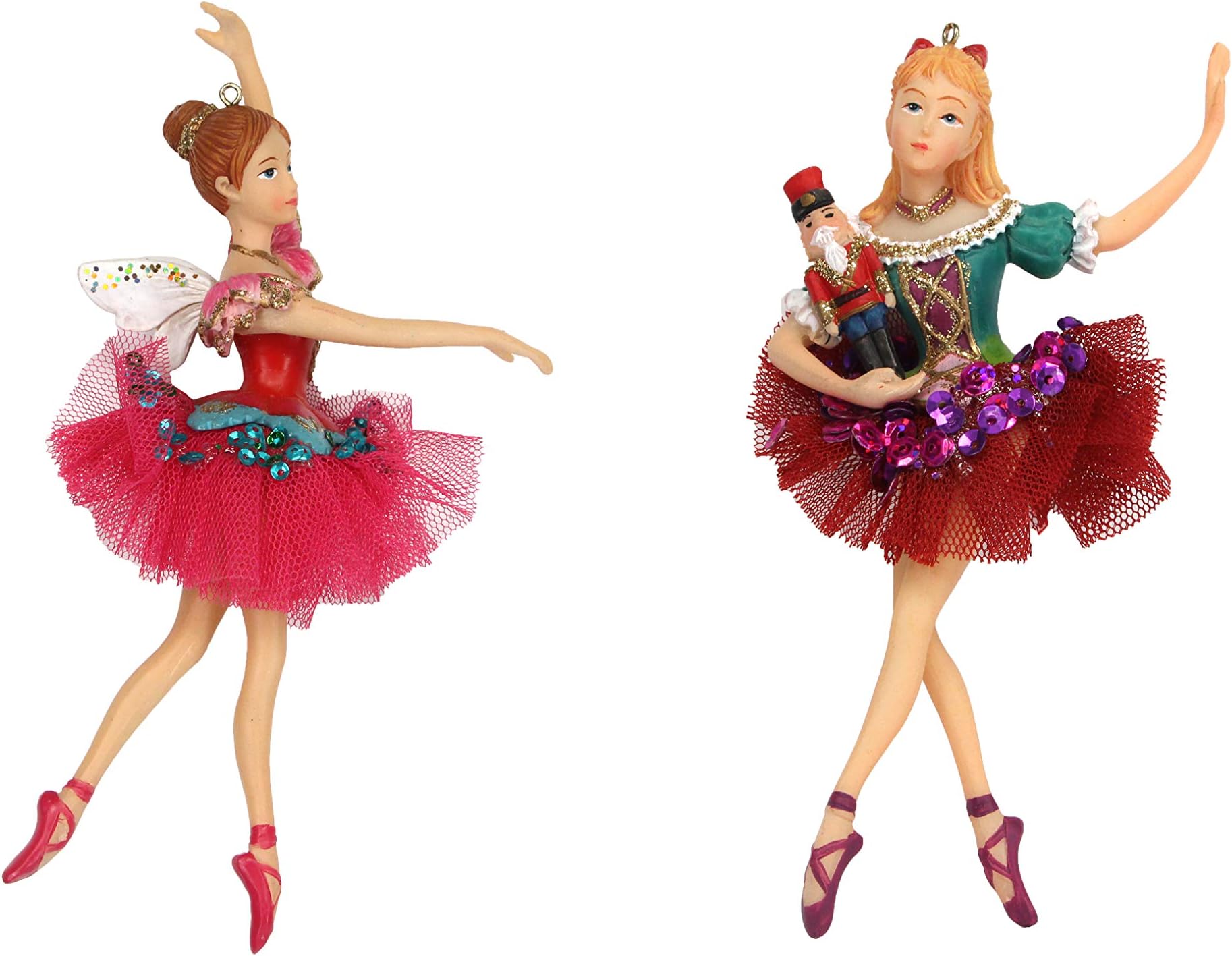 Nutcracker Clara Ballerina Tree Decoration Set of 2 Assorted