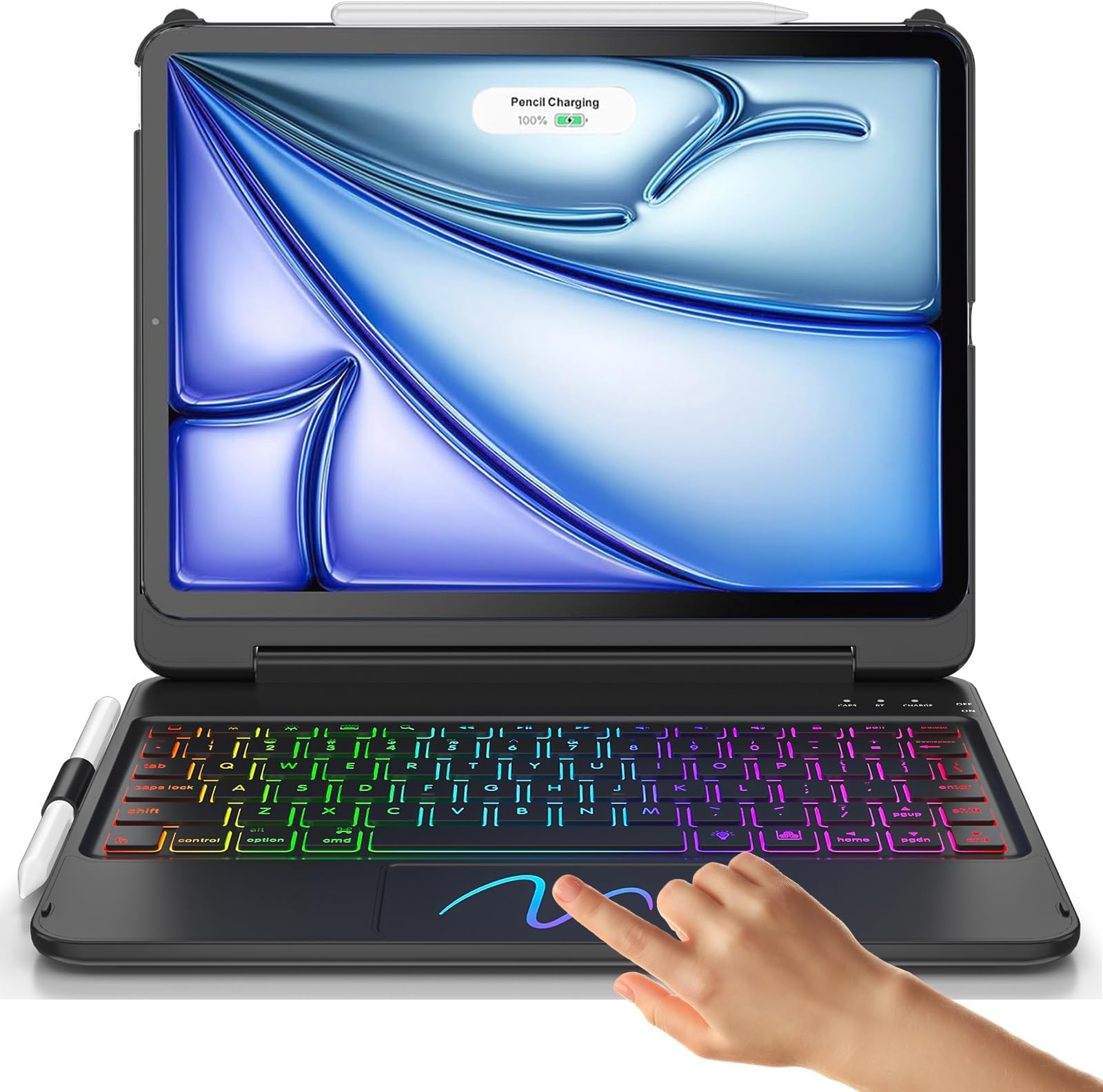 FUWANG Touchpad Keyboard Case for iPad Air 11 inch M2 2024 & for iPad Air 5th 4th Generation Case with Keyboard 10.9 inch- 180ยฐ Flip Multi-Touch Backlit Keyboard Case with Pencil Holder,Space Black