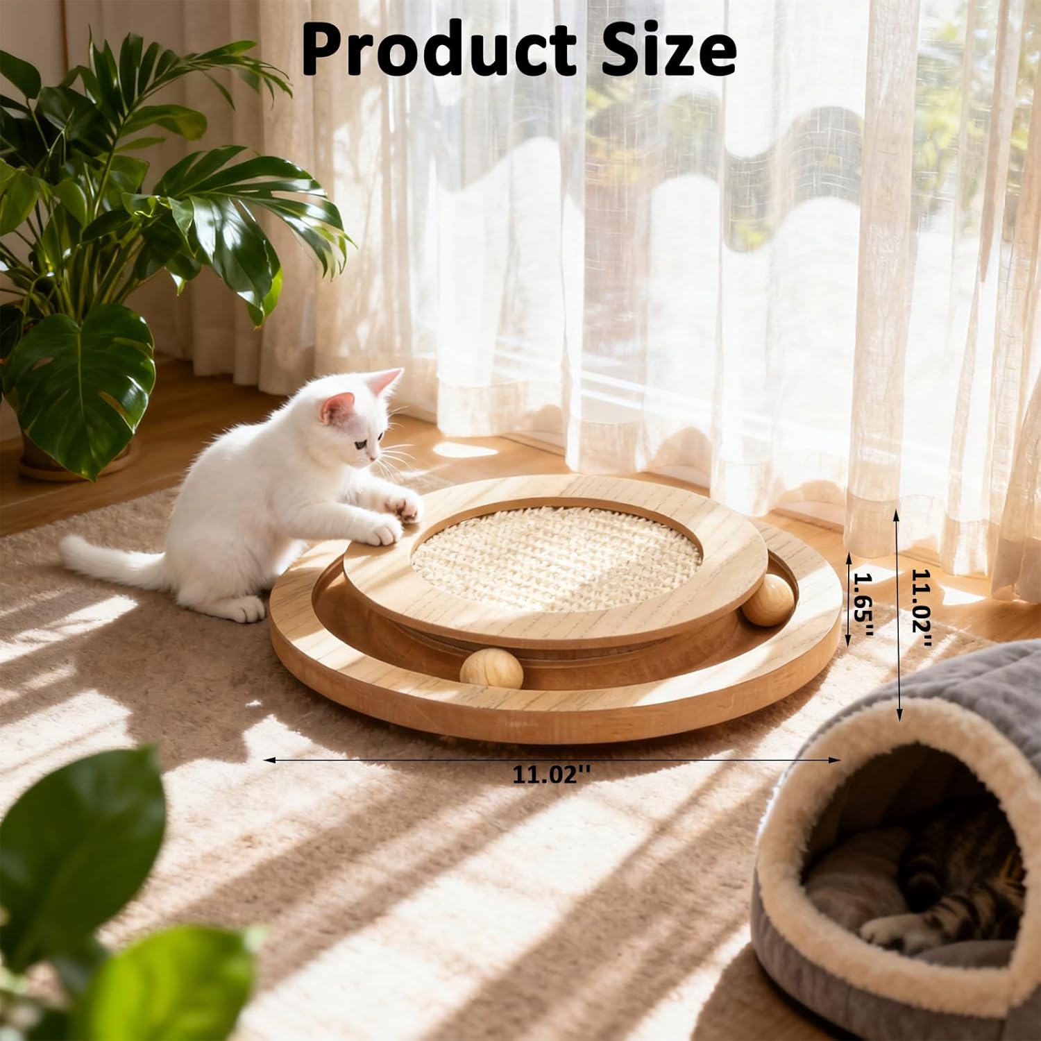 Cat Scratcher Round Natural Sisal Scratching Pad Interactive Scratcher Toys for Indoor Small Cats and Kitten Chasing Hunting Mental Physical Exercise Puzzle