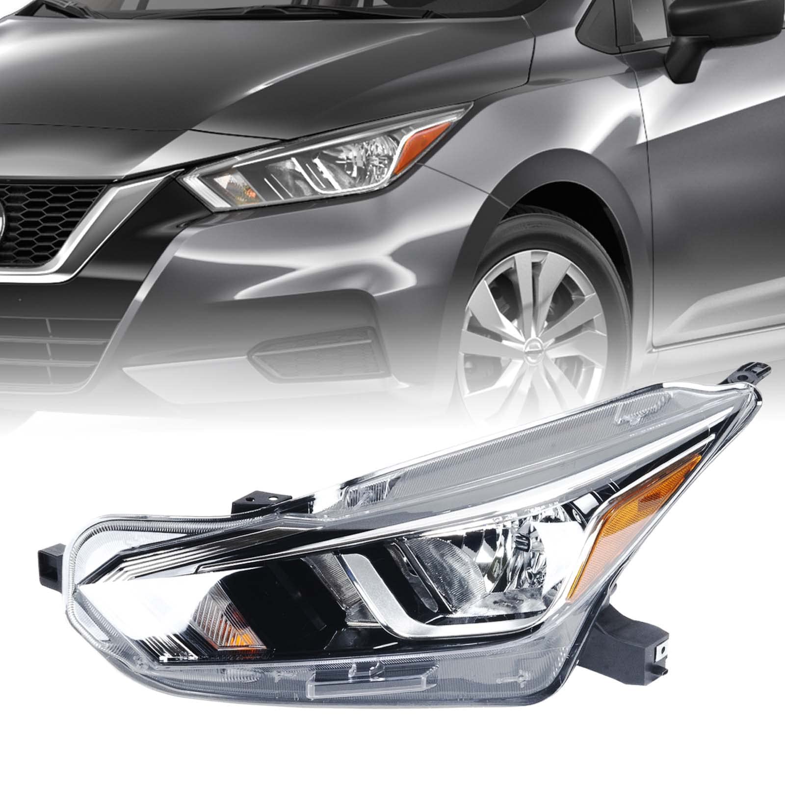 Partzer Headlights Assembly Fits for 2020 2021 2022 Nissan Versa S SV Halogen Headlamp Driver Left Side Replacement 260605EE0A NI2502273