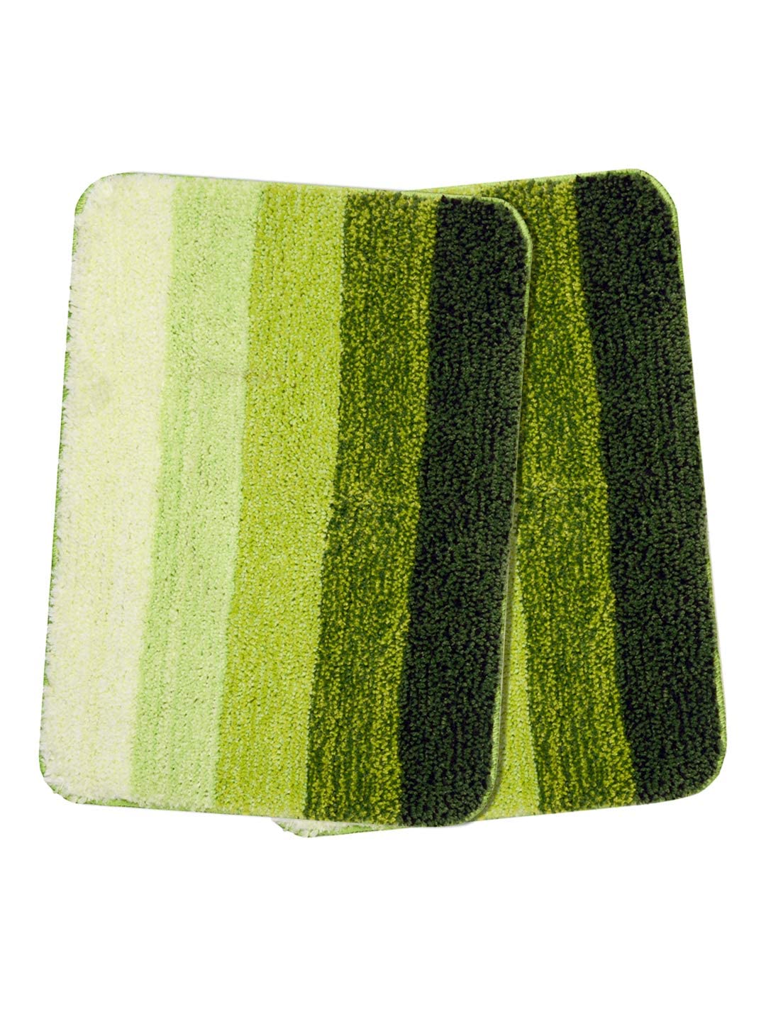 Saral Home Microfiber Striped Anti-Skid Set of 2 Bathmats (Green,38X50 cm)