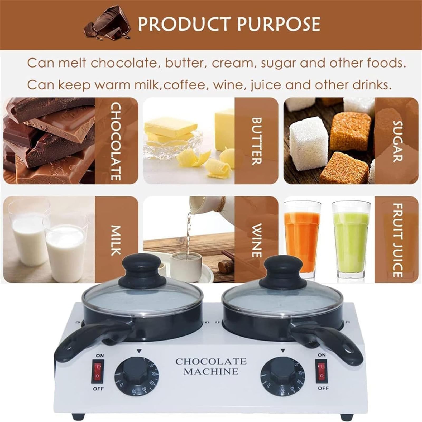 Pot À Chocolat 80W avec Double Pot, Machine À Tempérer Le Chocolat Antiadhésive avec 30~85 °C, Machine À Fondre Électrique Réglable pour Faire du Chocolat – 4 Outils De Cuisson