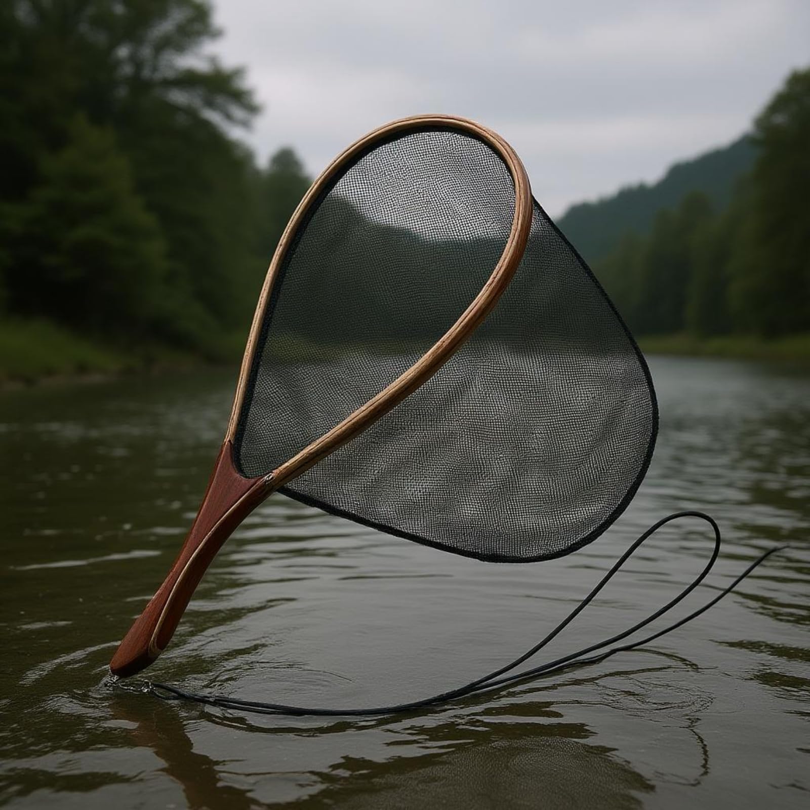 Amagogo Rete da Pesca a Mosca Rete Atterraggio Guadino in Legno con Struttura Semplice E Laccetto Archetto a Goccia Leggero Rete Fine per Uso Quotidiano Adatta per Corsi d'Acqua Riva Barca