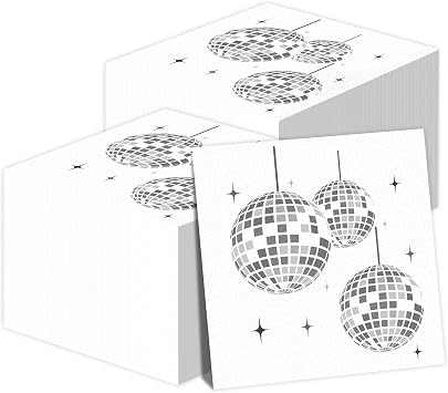 50 Pack 70s Disco Party Napkins Disco Party Supplies Decorations Silver Ball Paper Stylish Disposable Napkins for 80s 90s Engagement Birthday Baby Shower Hip Hop Boogie Dance Favors
