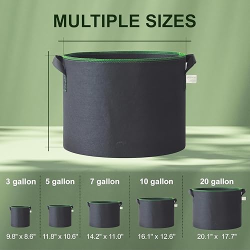 Miniatura 3 de GREENOW Bolsas de cultivo de galón, macetas gruesas de alta resistencia con asas, telas no tejidas, bolsa de cultivo, macetas de tela reforzadas