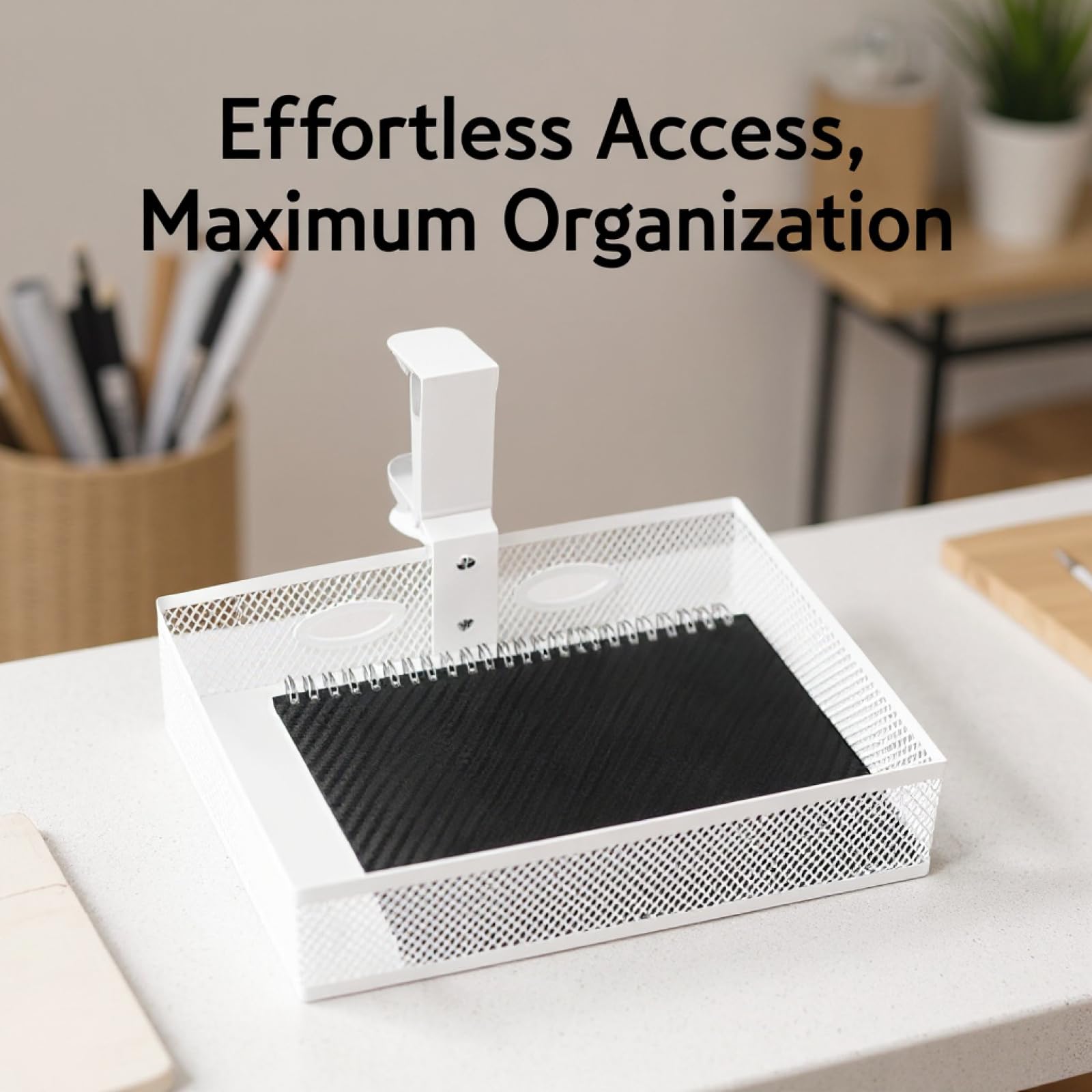 PONDON Organizer da scrivania, 25 cm, con morsetto girevole e girevole a 360°, scatola portaoggetti per forniture artistiche per casa e ufficio, organizer da scrivania in rete metallica, per scrivania