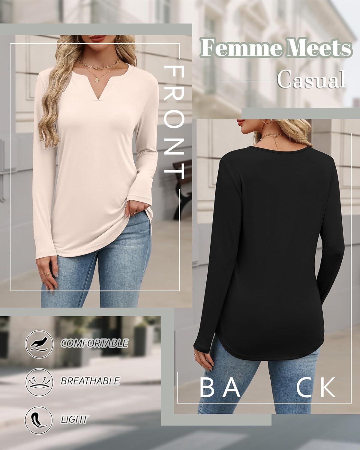 3 Packs Womens V Neck Long Sleeve Shirts Casual Lightweight Soft Tops Basic Solid Tee Fall Outfits - Image 6