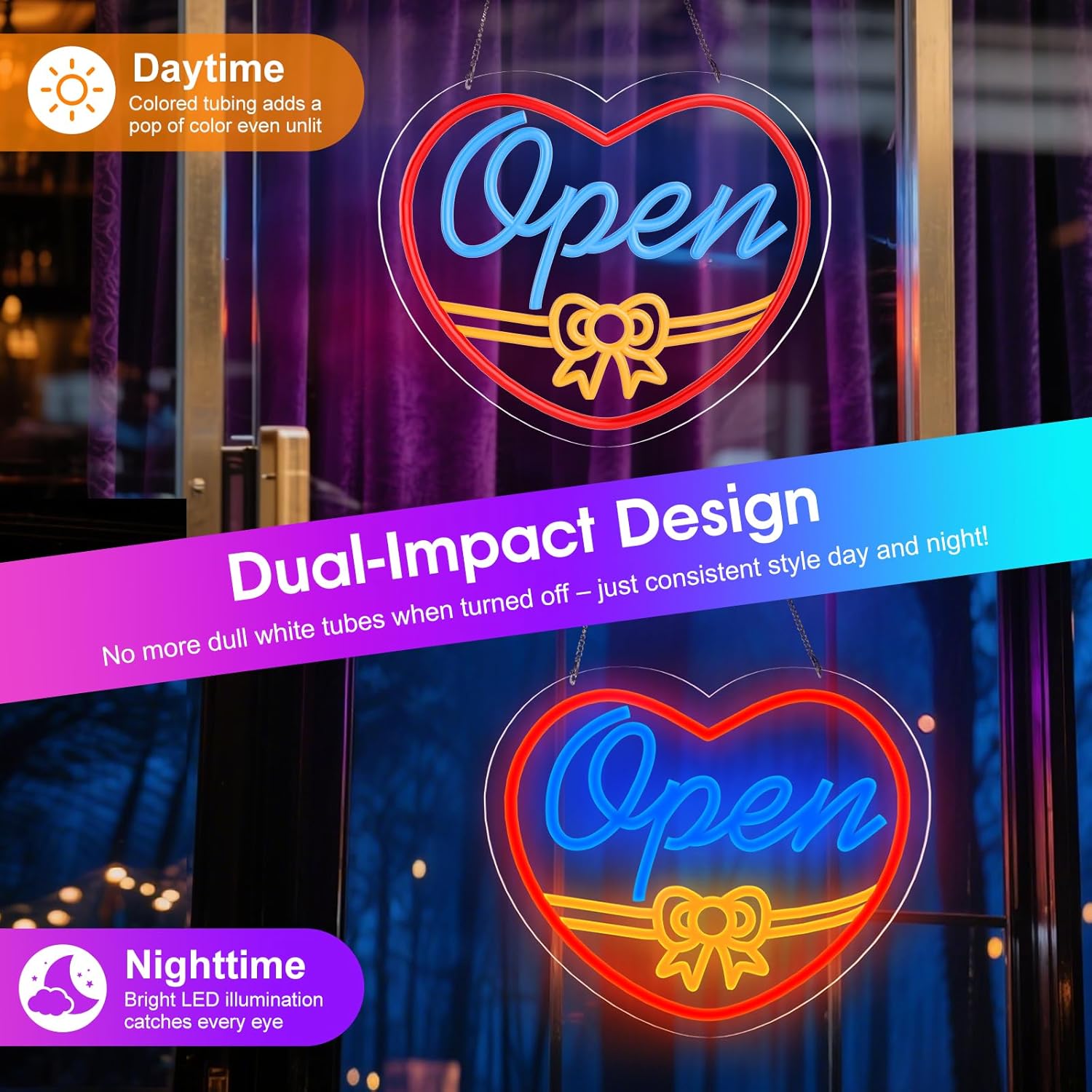 Open Neon Sign, Super Bright 16''x 9'' Dimmable USB Powered LED Open Signs for Business Wall Decor, LED Light up Neon Sign for Window, Party, Wall, Bars, Coffee