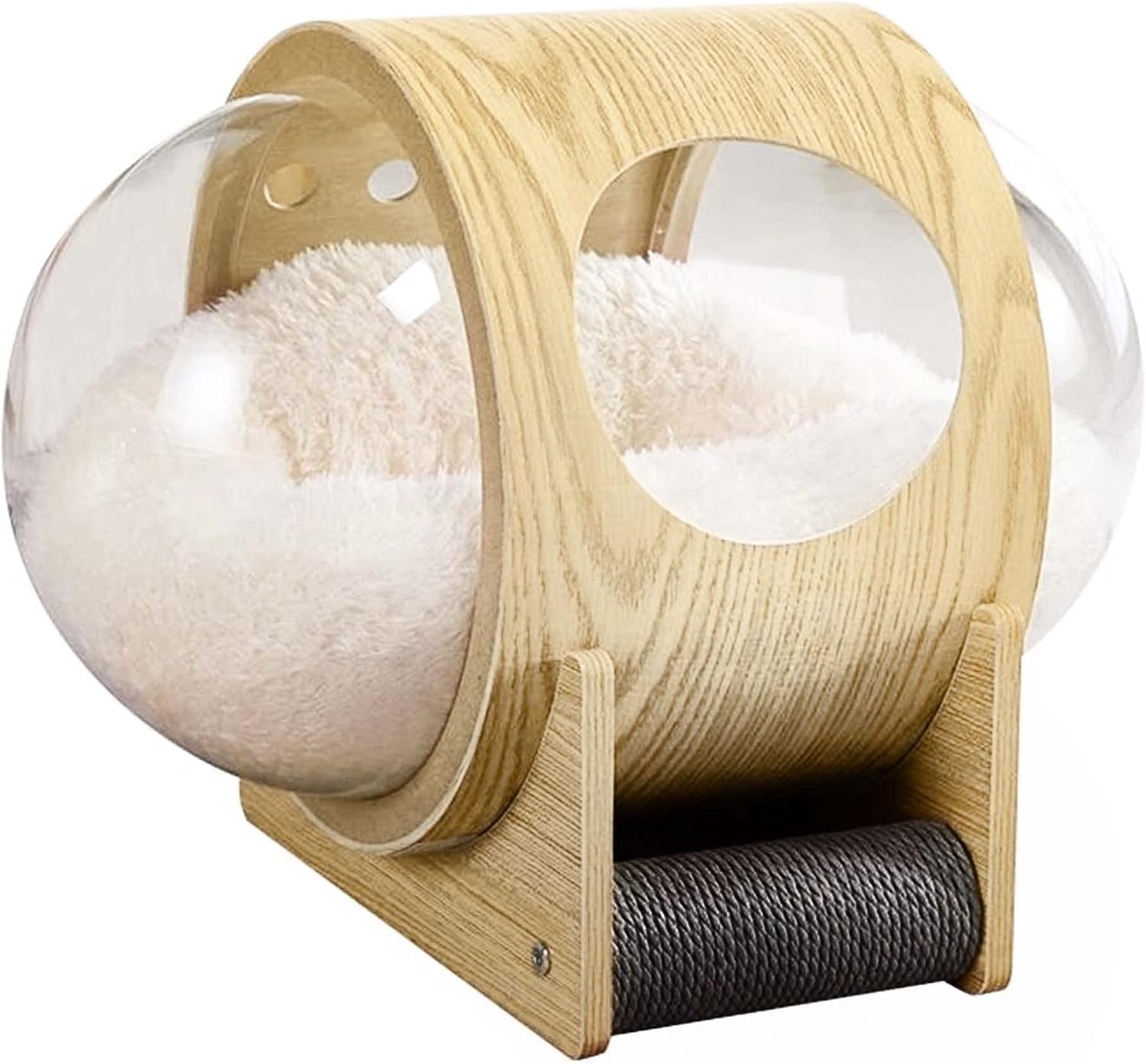 SEKOYA Cat Dog Wooden Modern Pet Bed House Spaceship Space Capsule with Cushion