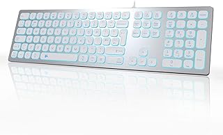 B.FRIENDIT Aluminum Slim Backlit Keyboard Wired - UK Layout Compatible with Apple iMac, Macbook, Mac and PC, USB Keyboard Numeric Keypad RGB Backlit Key - Silver White