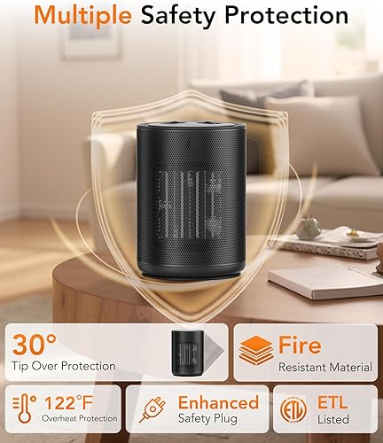 Miniatura 2 de Calentador de espacio pequeño, calentadores de espacio de 1500 W para uso en interiores, calentador portátil con termostato, control de perilla,