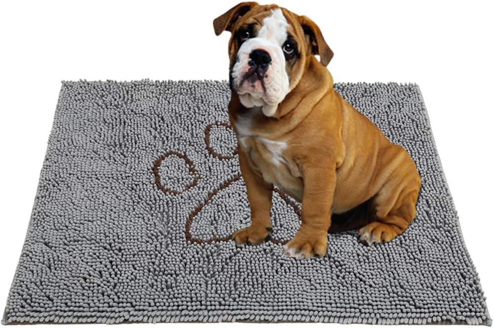 PUPTECK Super Absorbent Doormat for Dog - Washable Non Skid Microfiber Pet Door Runner Mat,Quick Drying, Keep Clean of House, Grey